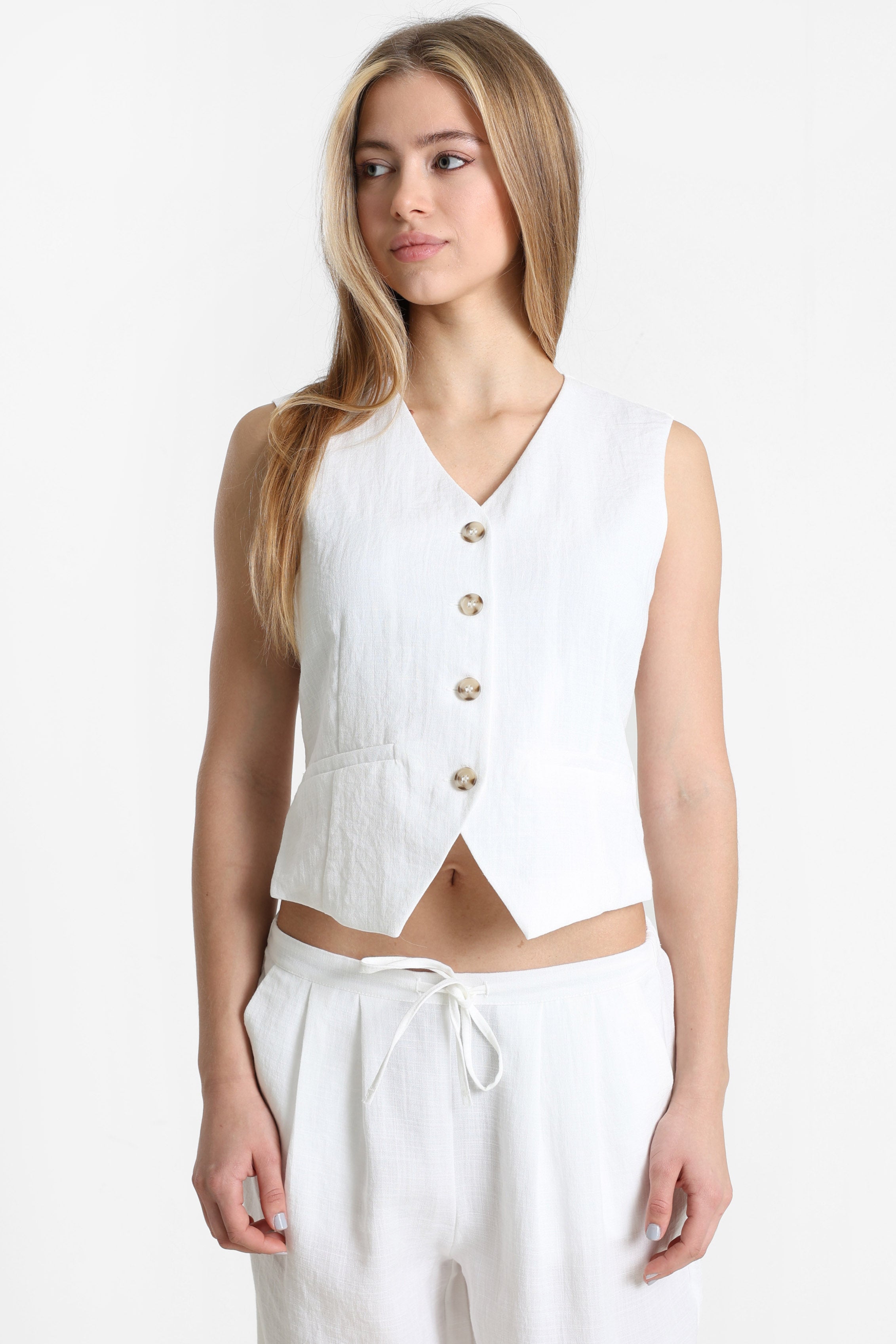 ONLITA Weste in Leinen-Optik - Bright White