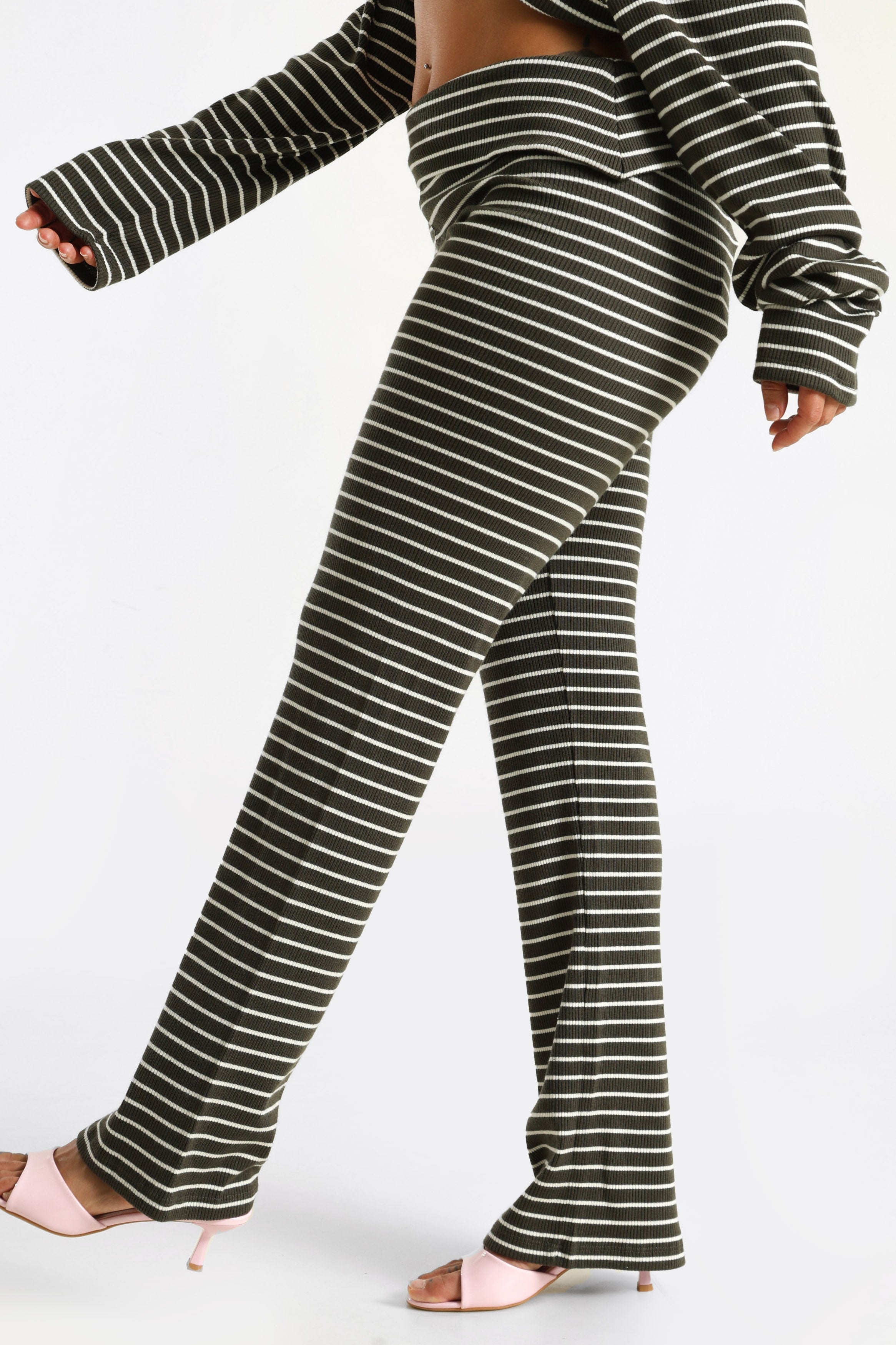 Ribbed leggings - Dark Green + Offwhite