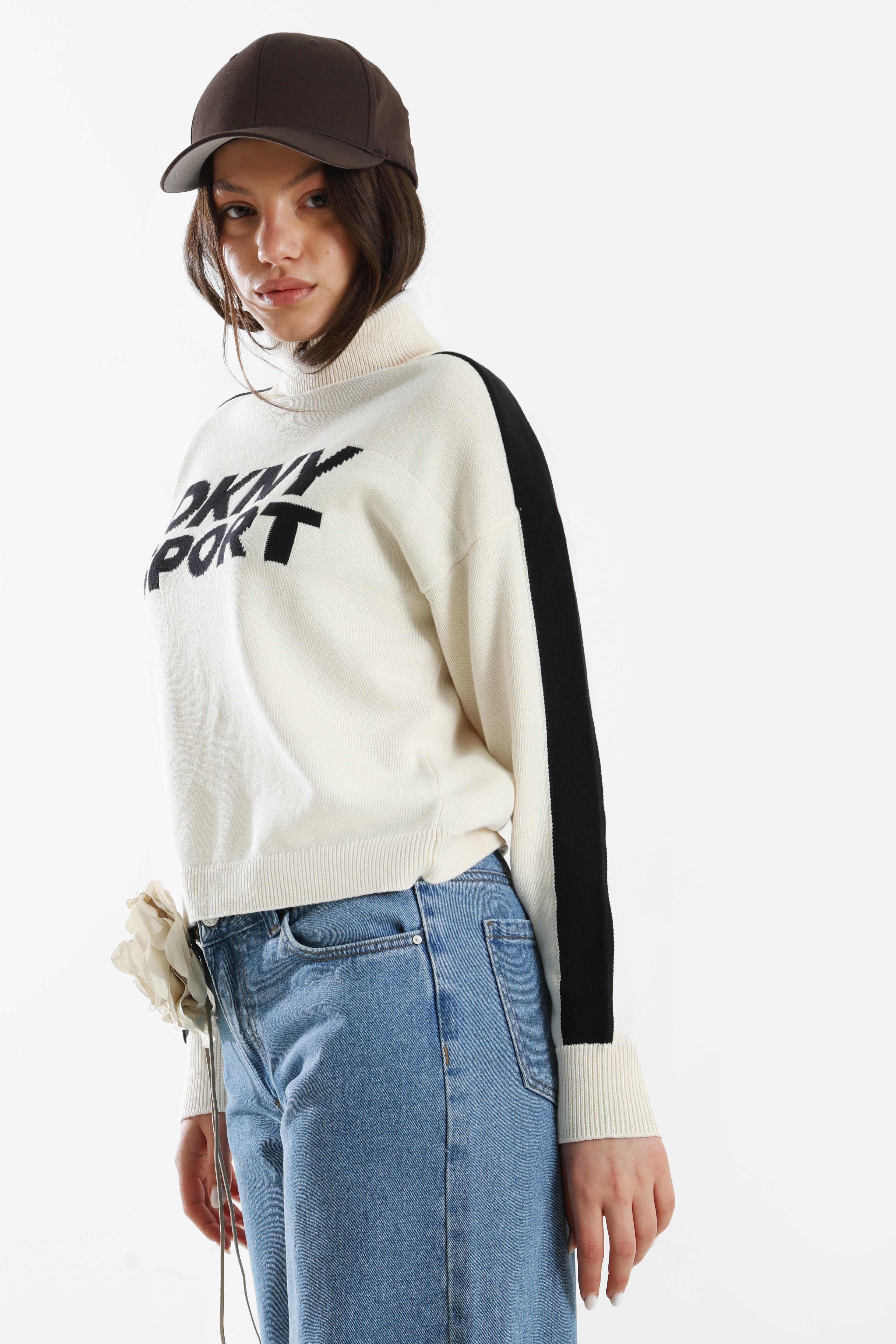 Maglione lavorato a maglia con collo alto - Eggnog