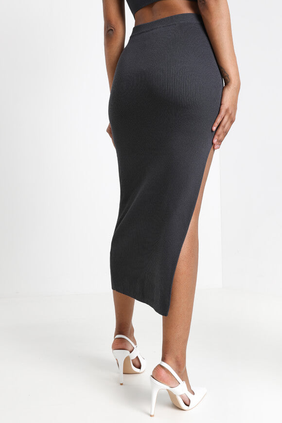 Gerippter Midi Strickrock - Anthrazit