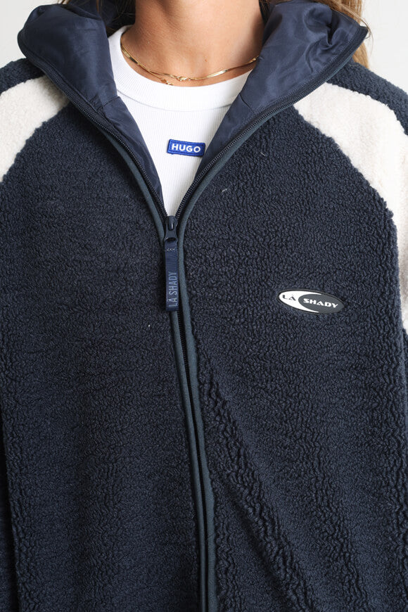 Oversize Teddy Jacke - Marineblau + Offwhite