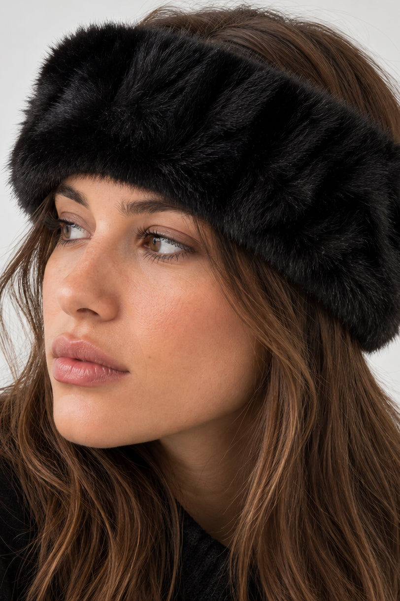 Kunstfell Stirnband - Black
