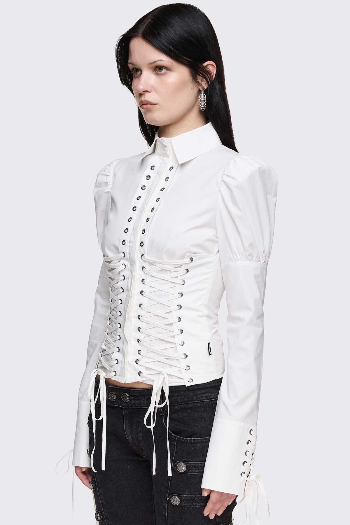 Lithium Lace-Up Hemd mit Nieten - White