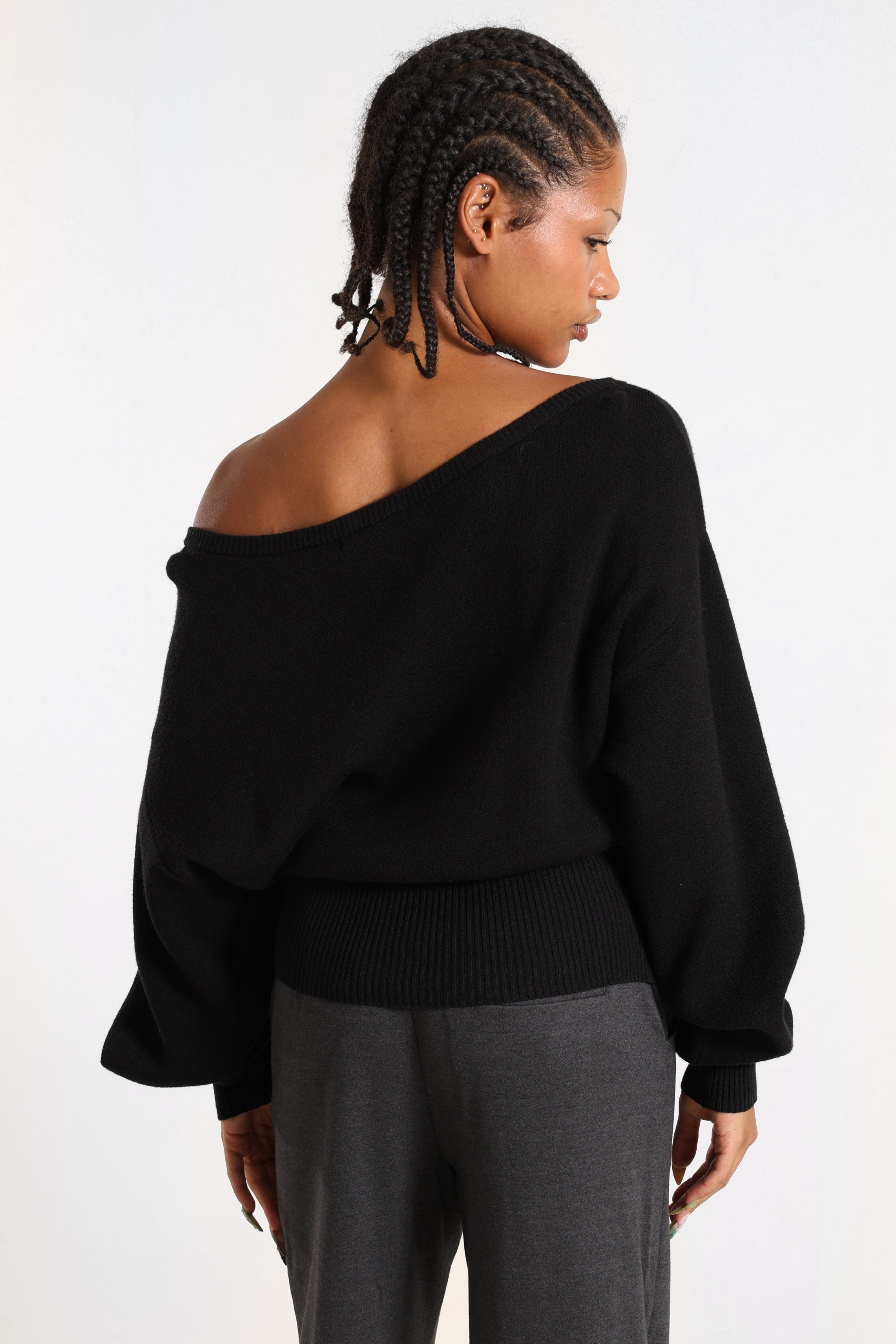 Maglione con scollo a barca in maglia - Nero