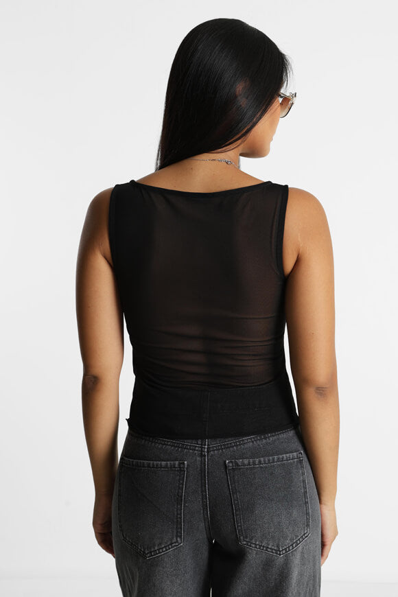 Mesh crop top with rhinestones - black