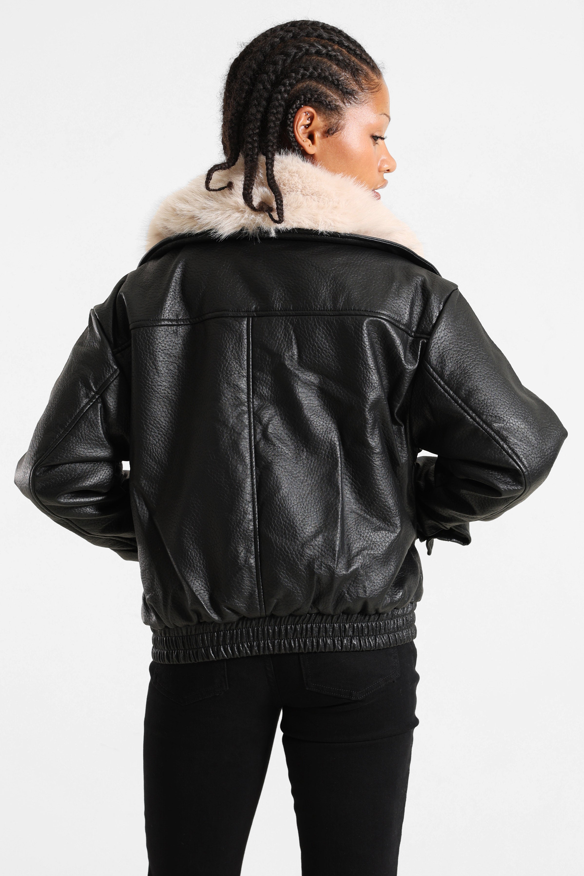 Giacca biker in ecopelle - Black + Light Beige