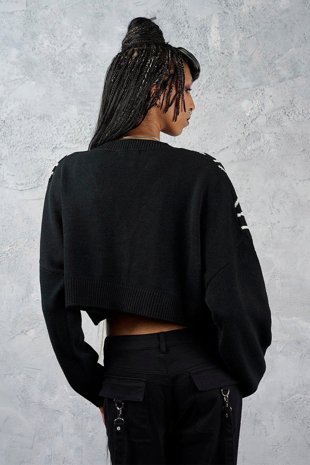 Web of Night Crop Cardigan - Black + White
