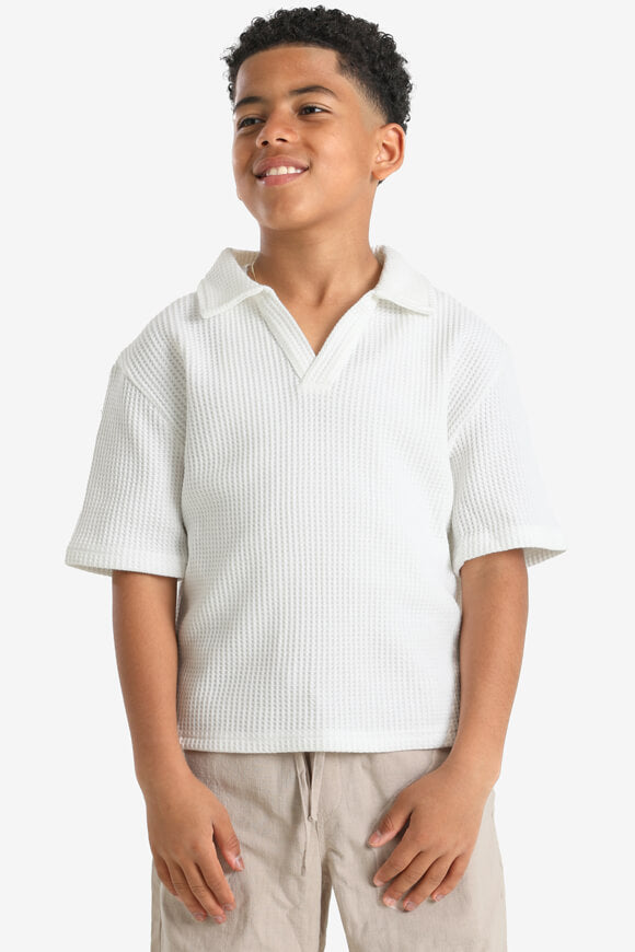 Poloshirt mit Waffelstruktur - Offwhite