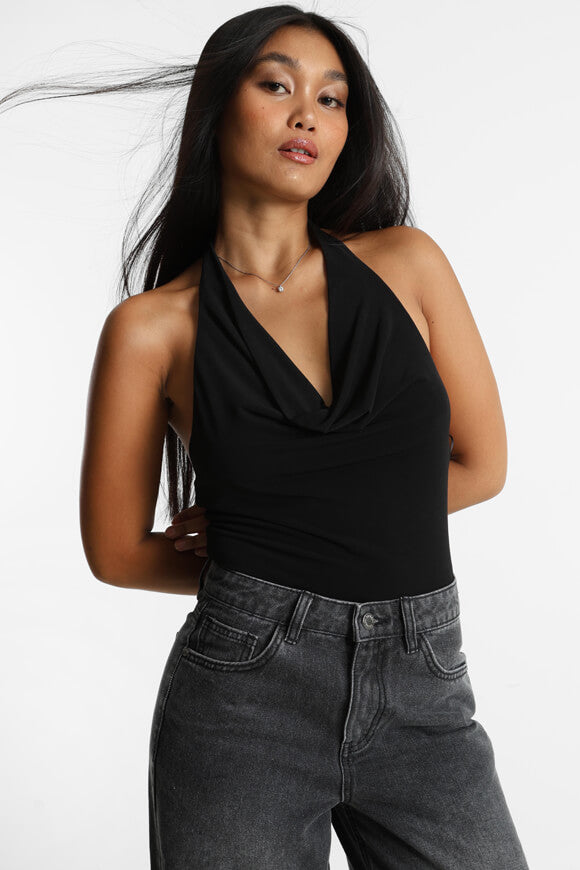 Body con scollo a farfalla - Nero
