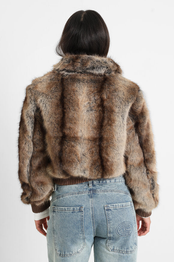 Veste en fausse fourrure - Marron + Beige