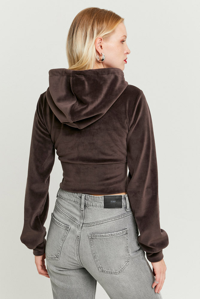 Samt Crop Jacke - Dark Brown