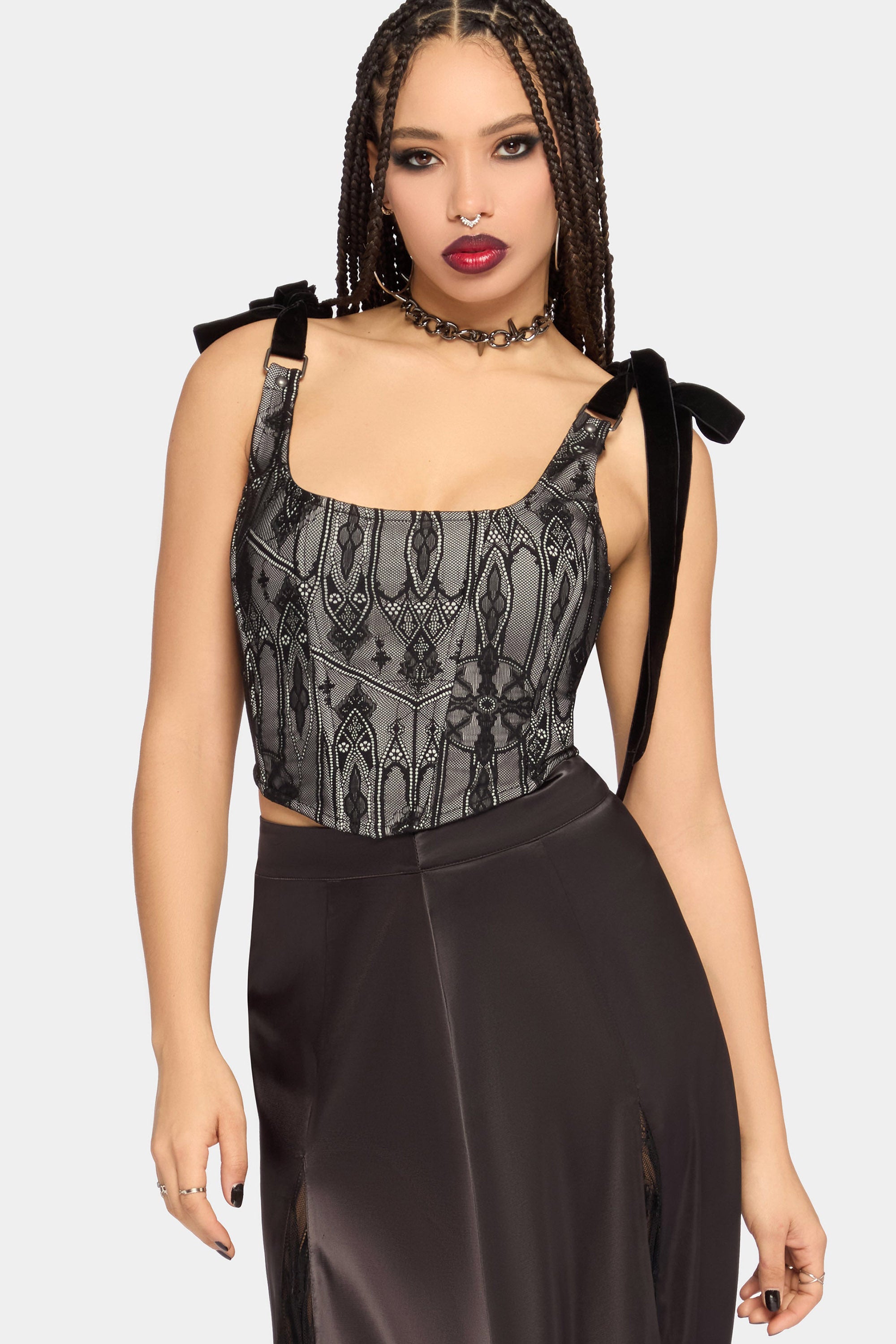 Hallowed Oscura Corsage-Top - Black + Grey
