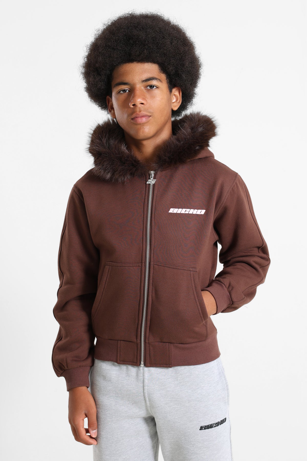 Kapuzensweatjacke - Braun + Rosa