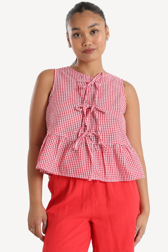 Crop Bluse - Rot + Weiss