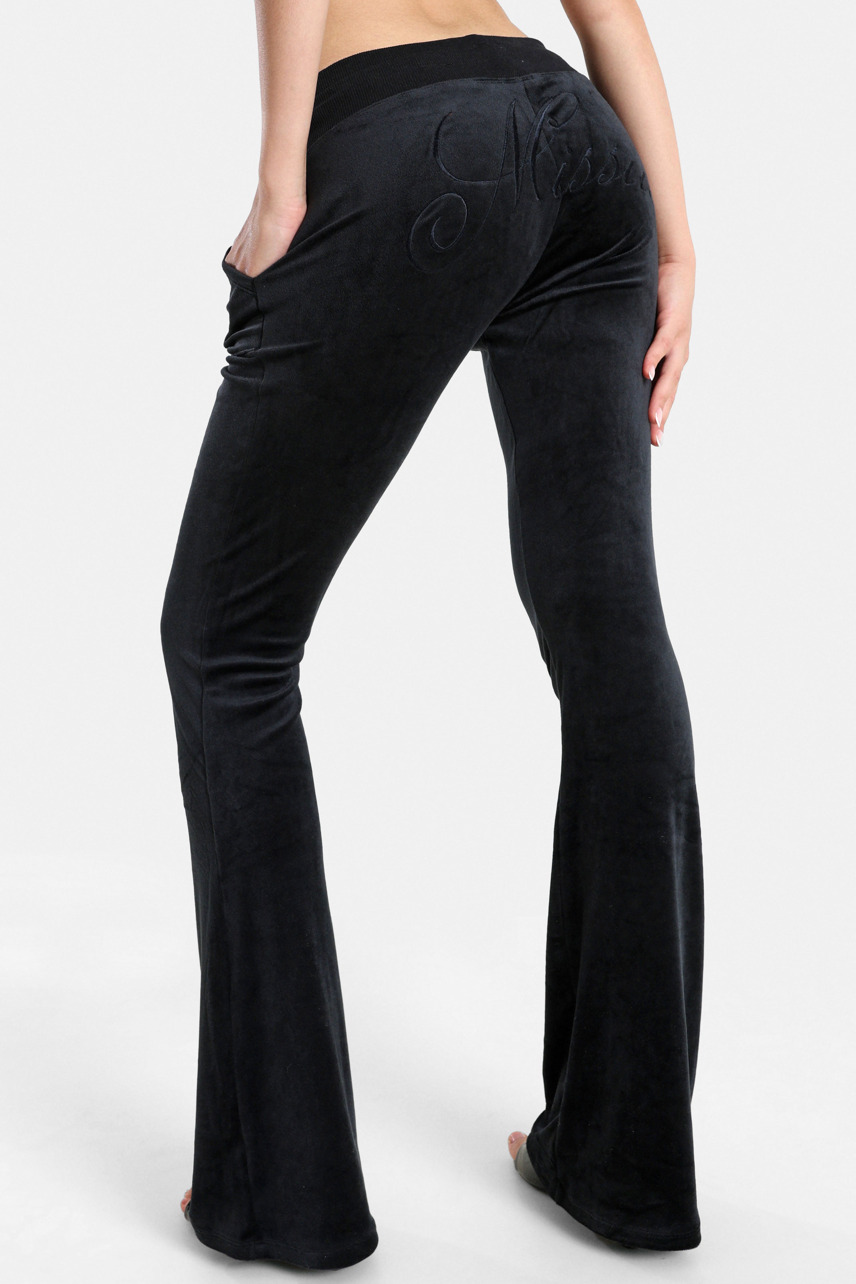 Flared velvet trousers - Black