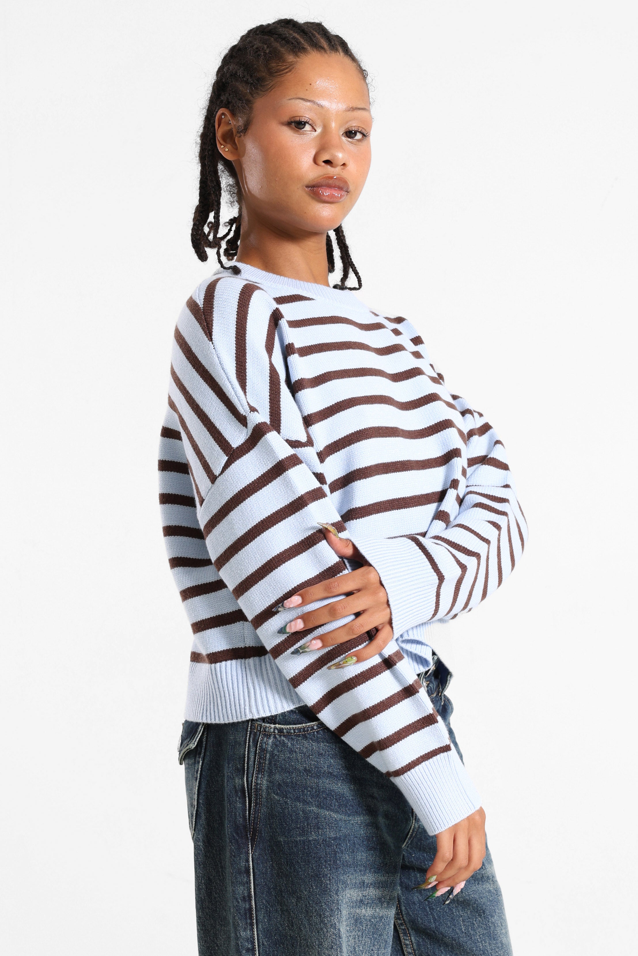 Maglione in maglia - Bleu clair + Brun foncé