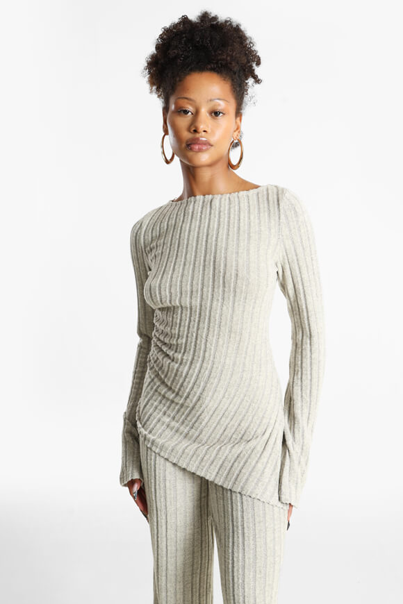 Gerippter Strickpullover - Beige meliert