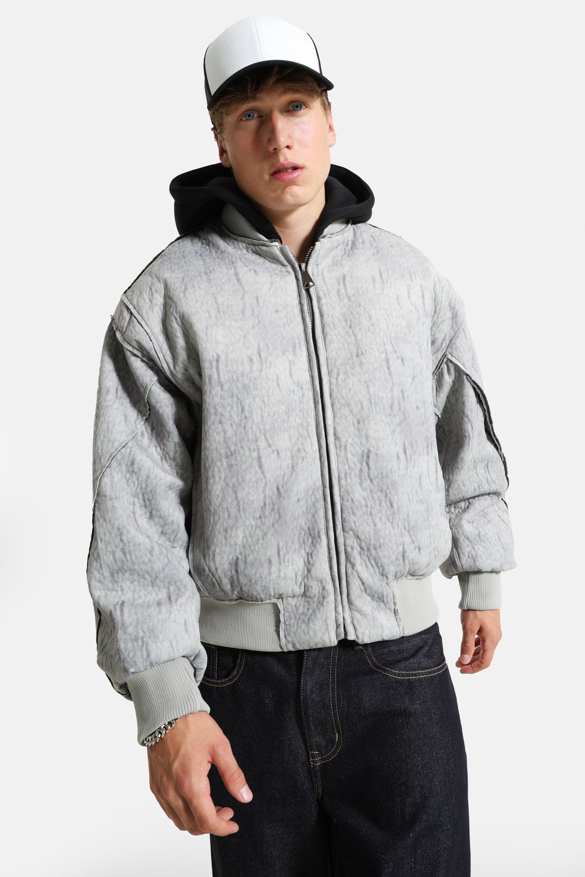 Veste bomber ouatée - Grey + Black