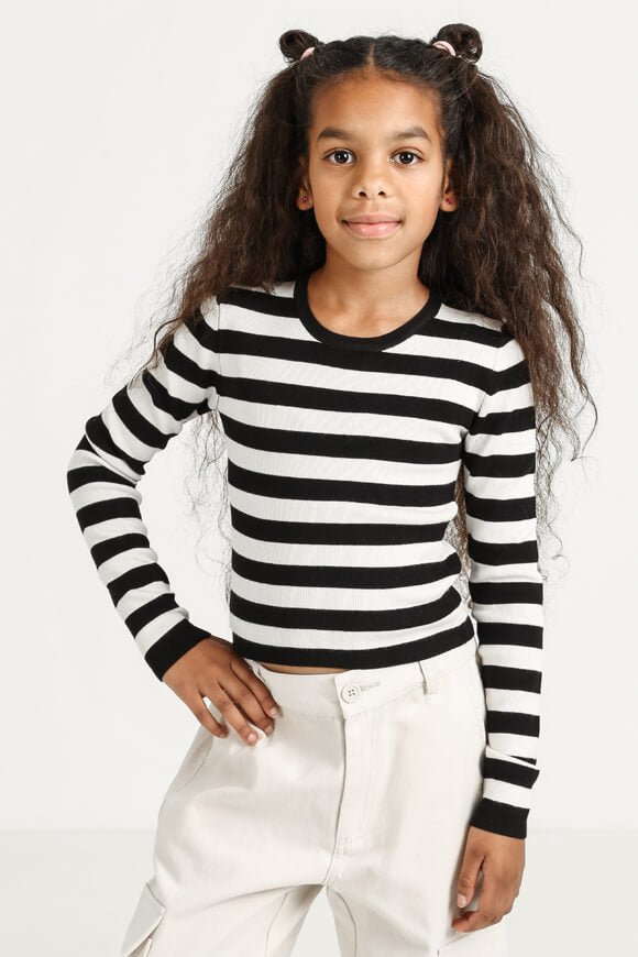 Pull en maille côtelée Crop - Noir + Beige clair