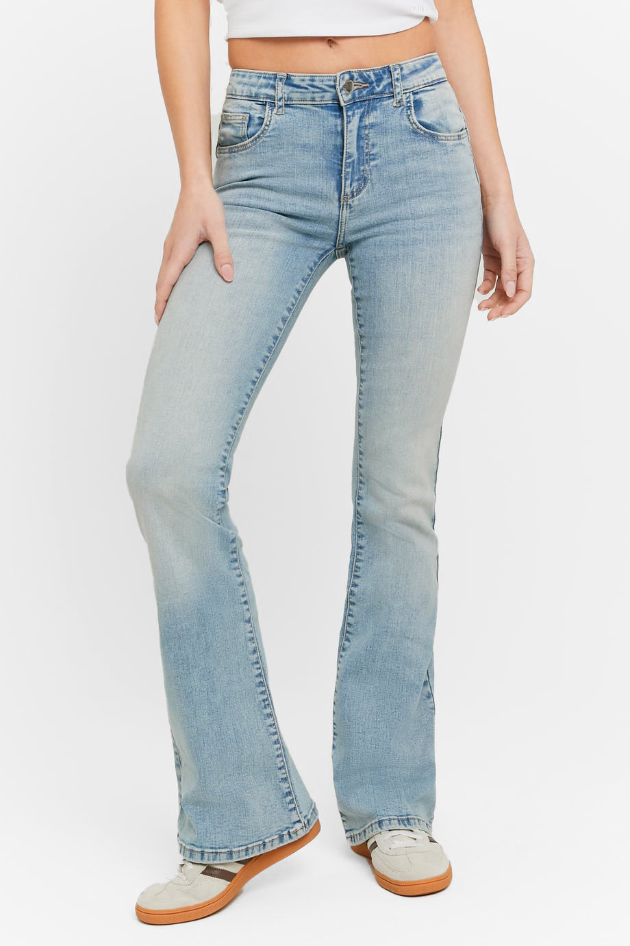 Push-up Flare Jeans - Bleach Indigo Wash