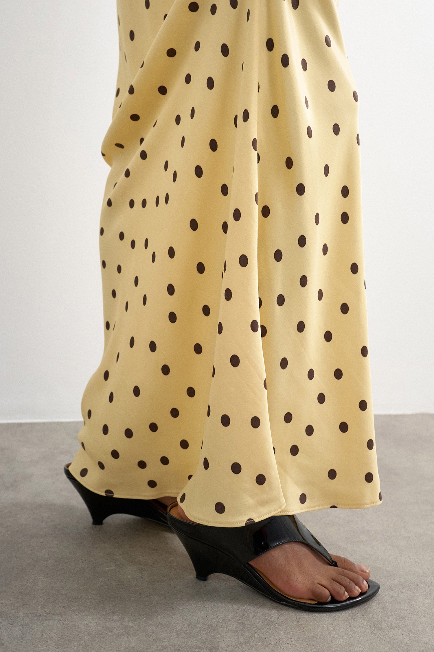 TSMALENE Satin Long Polka Dot Skirt - Buttercream