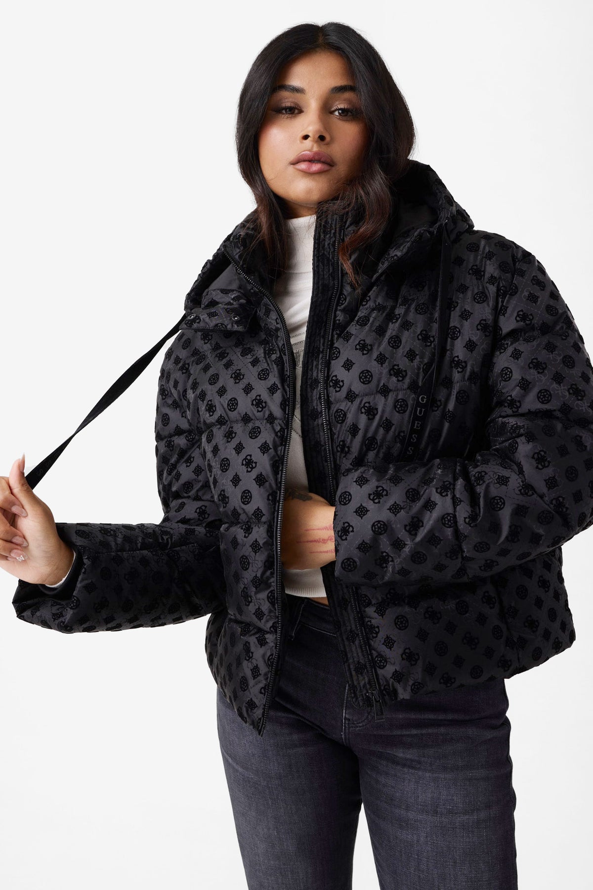 Crop Puffer Bomberjacke - Jet Black