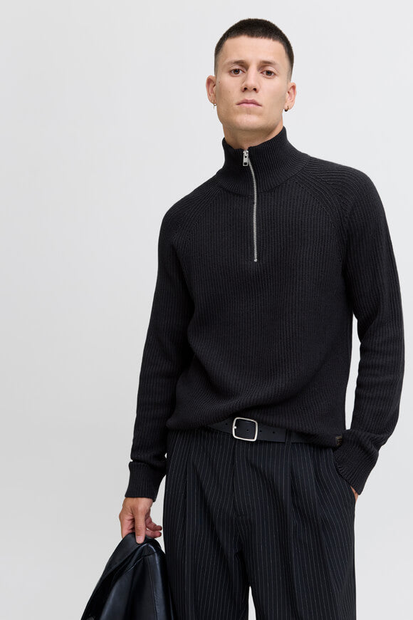 Pannel ribbed knit sweater - Black
