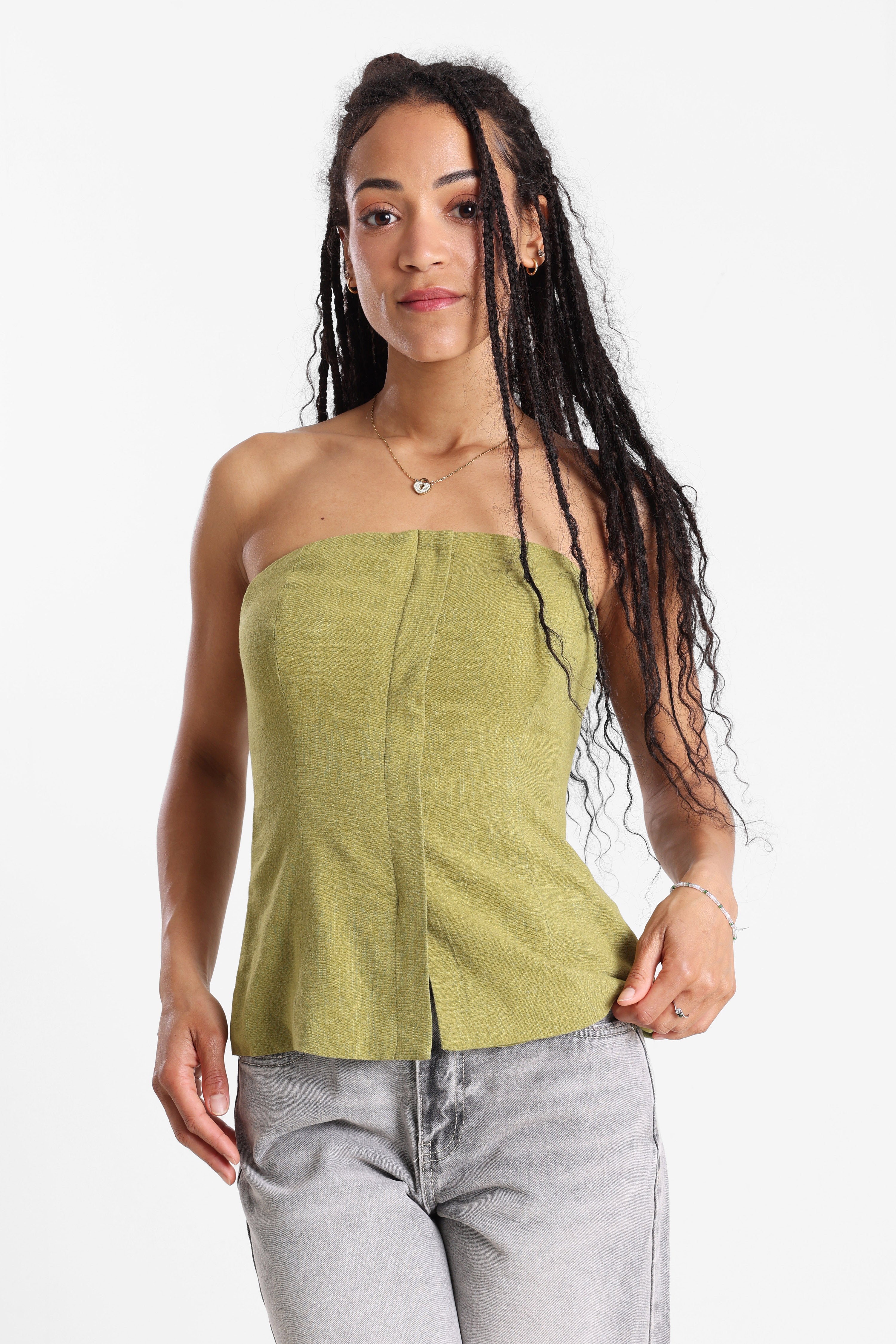 Leinen Bandeau Top - Grün Matcha