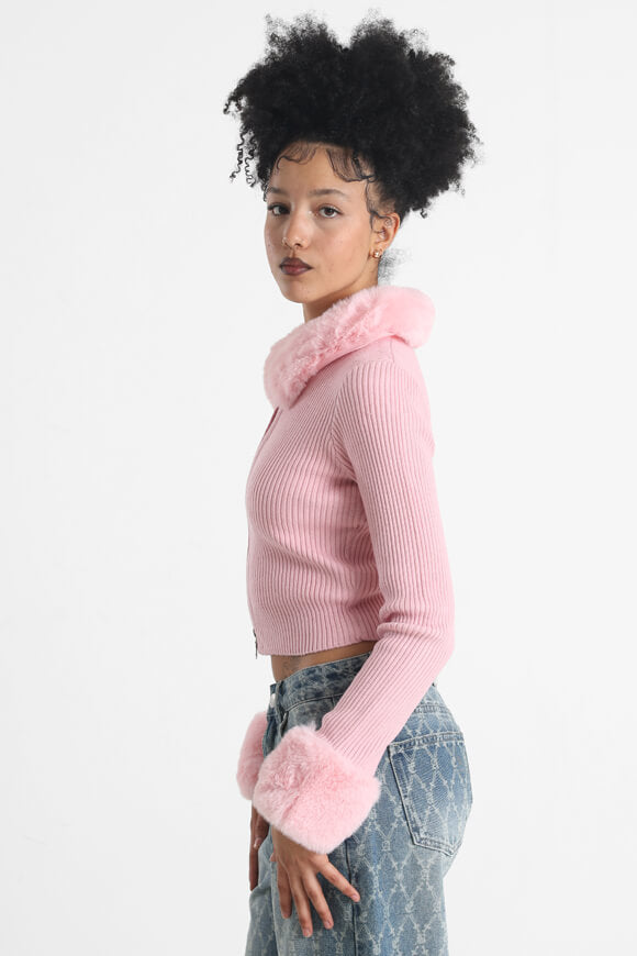 Gerippte Crop Strickjacke - Rosa