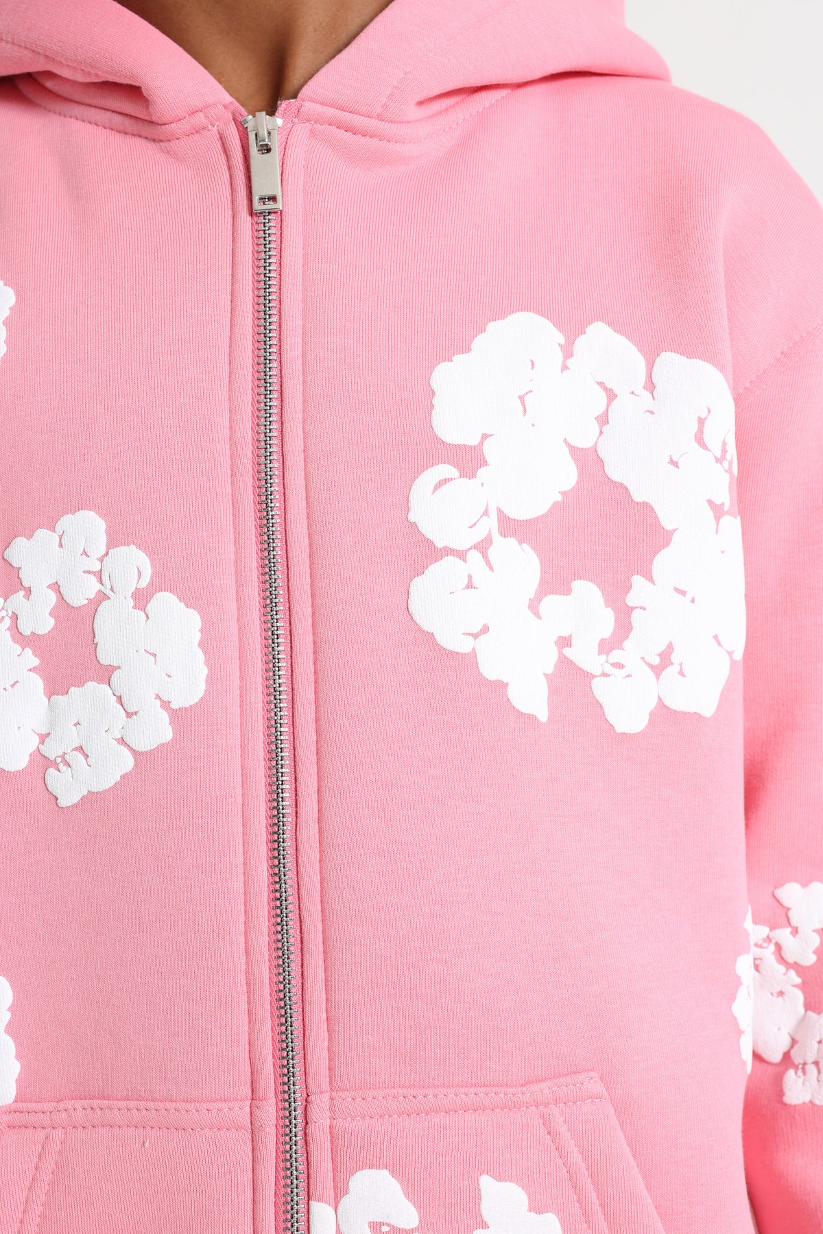 Kapuzensweatjacke - Pink + White