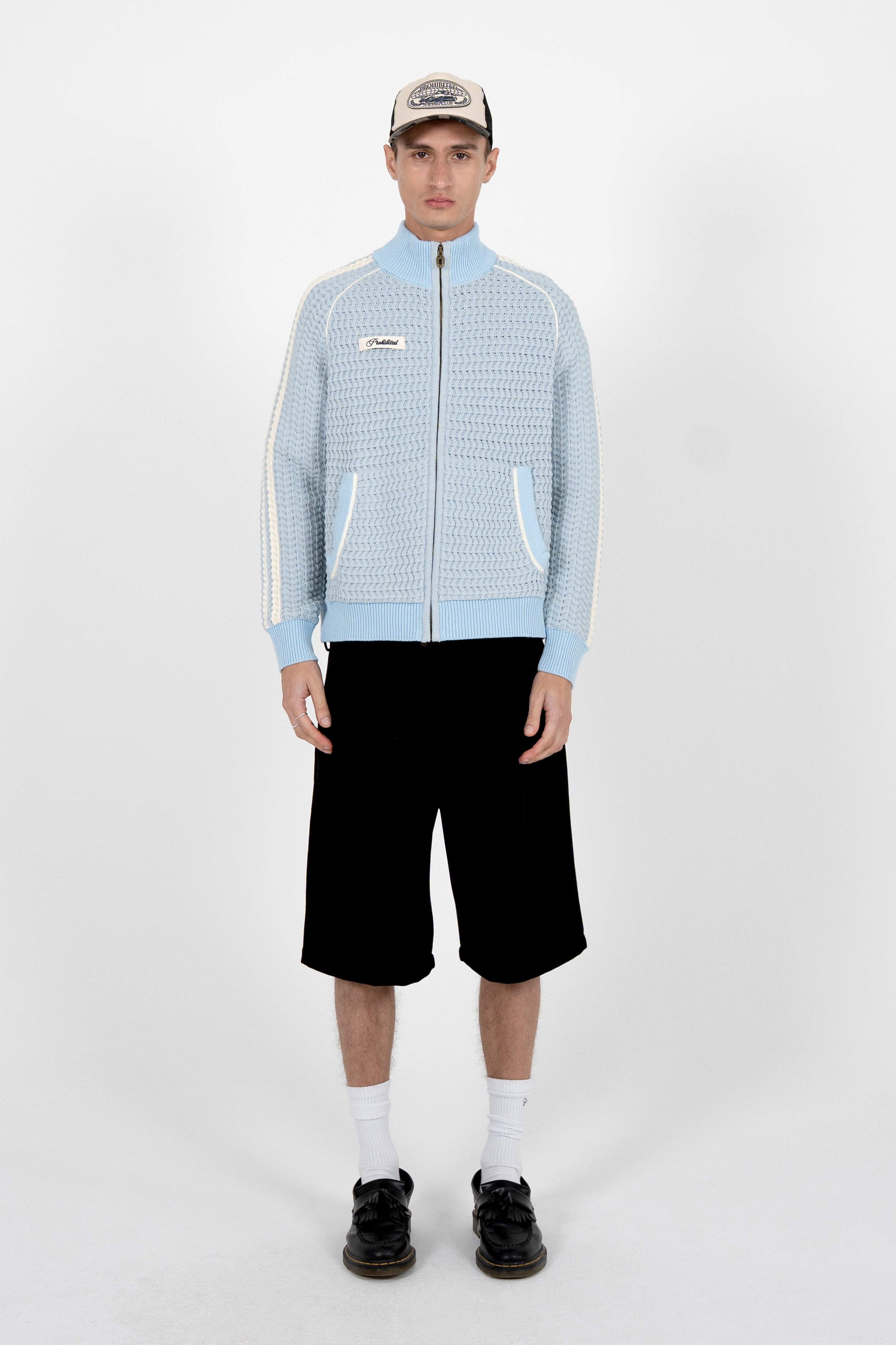 Strickjacke - Light Blue + Offwhite