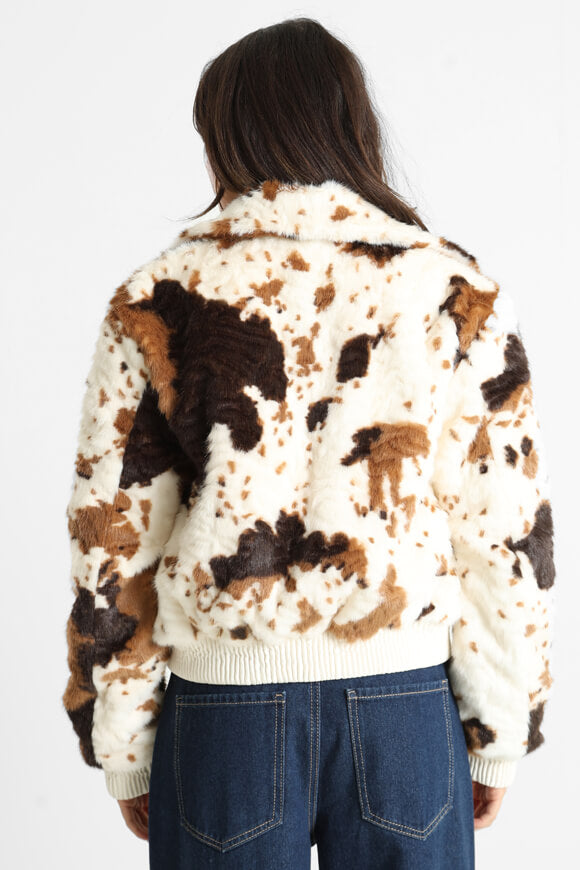 Giacca in pelliccia sintetica - crema + marrone