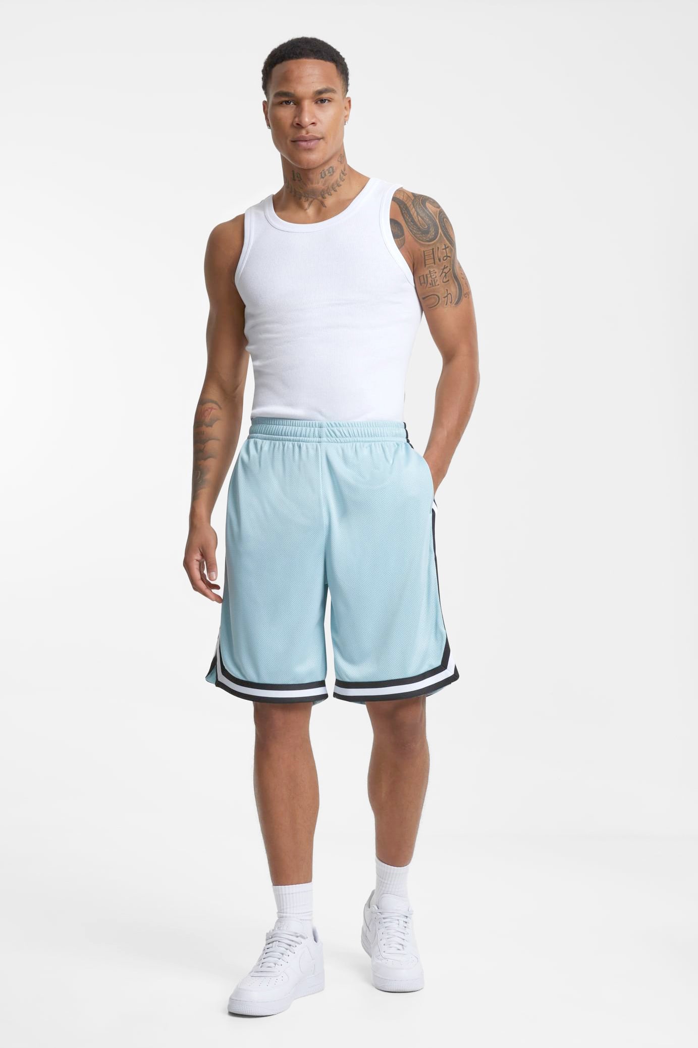 Short a righe in mesh - Oceanblue + Black + White