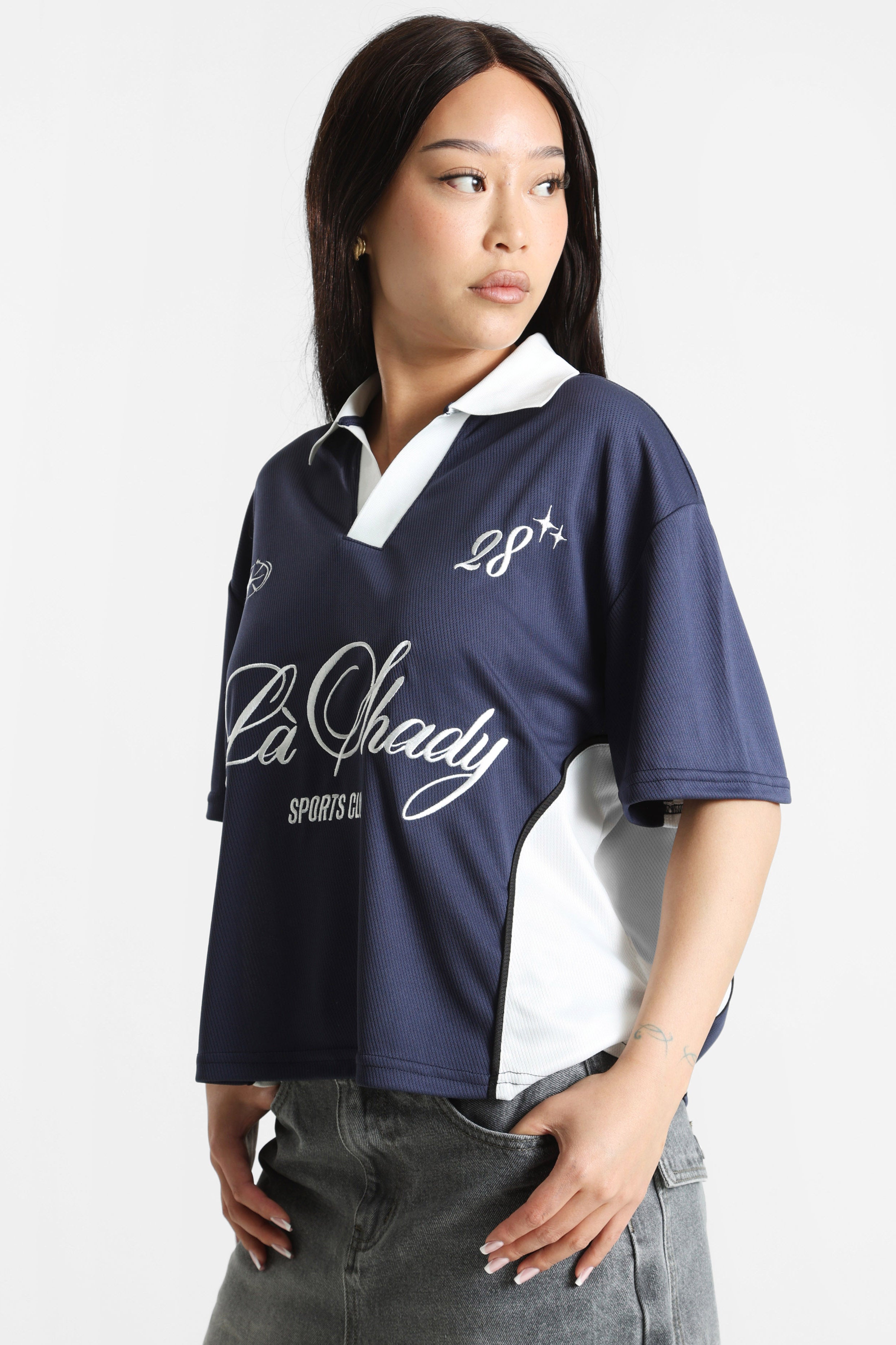 T-shirt ampia - Bleu marine + Ecru