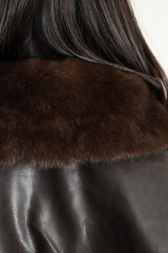 Veste en similicuir Bomber - Marron + Beige