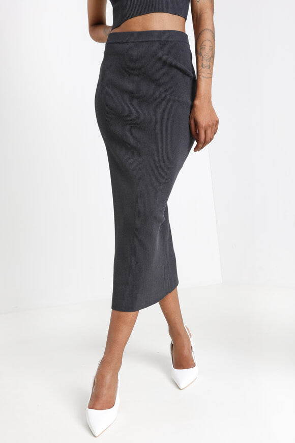 Gerippter Midi Strickrock - Anthrazit