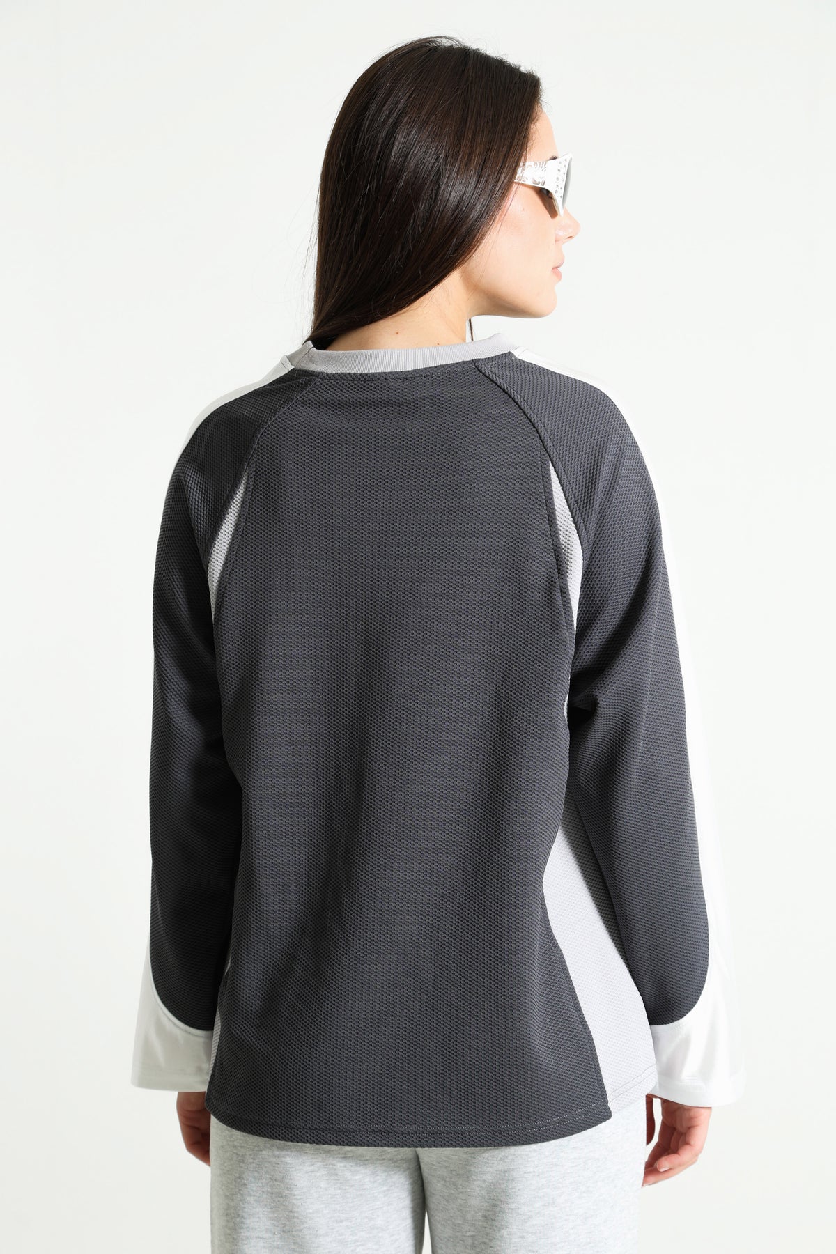 Mesh Langarmshirt - Anthracite + Ecru