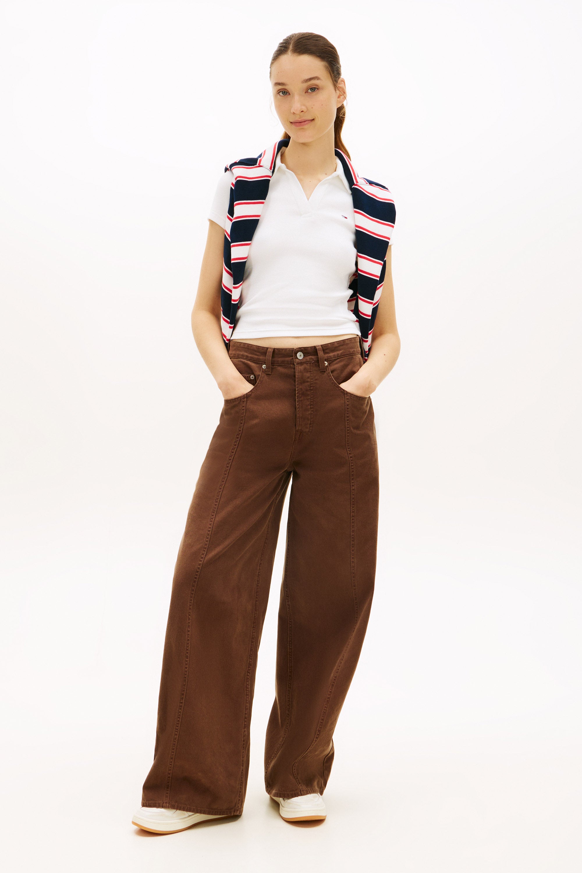 Geripptes Crop Poloshirt - Offwhite