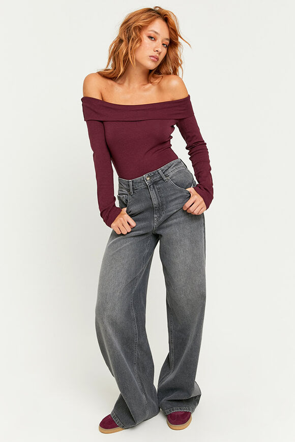 High Waist Wide Leg Jeans - Grey Denim