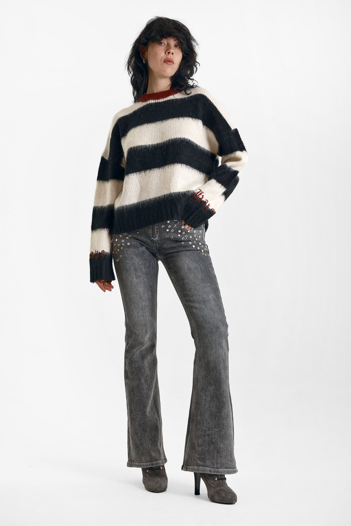 Feelings Stripe Oversize Strickpullover - Black + Ecru + Maroon