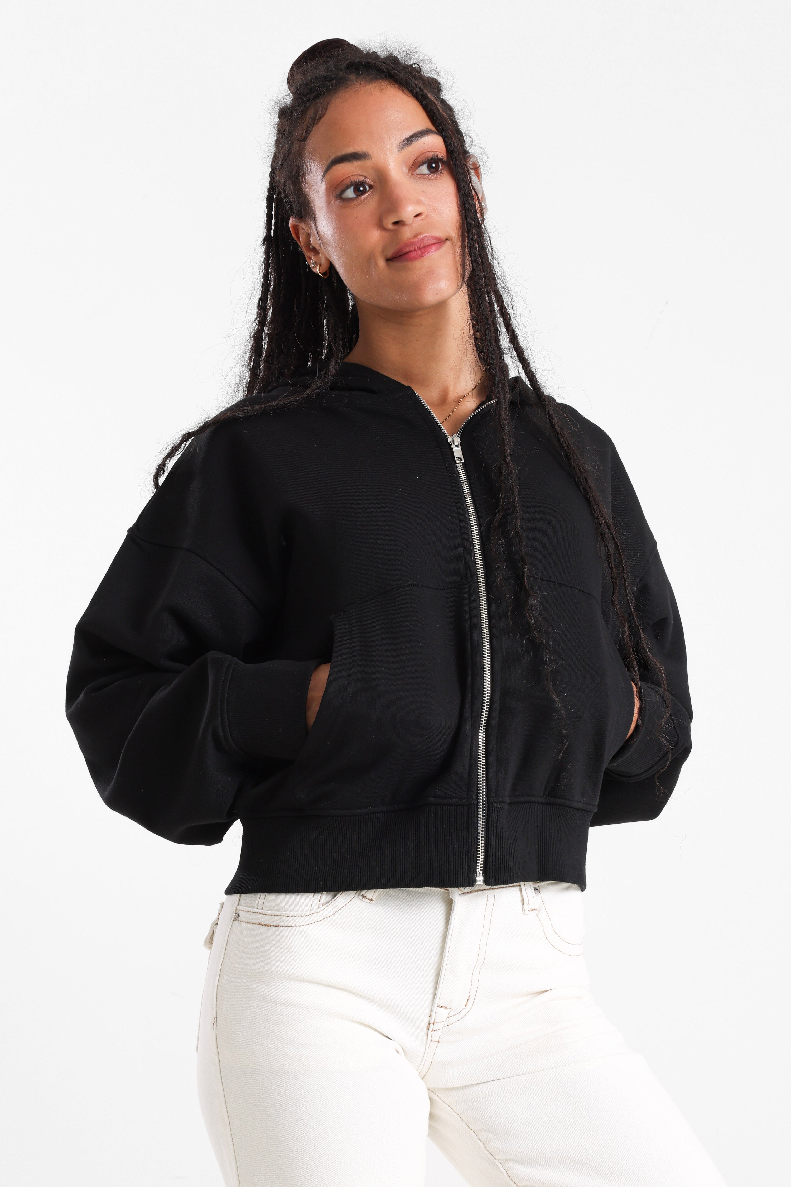 Kapuzensweatjacke - Schwarz