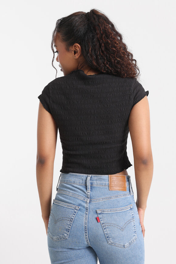 Gesmoktes Crop T-Shirt - Black