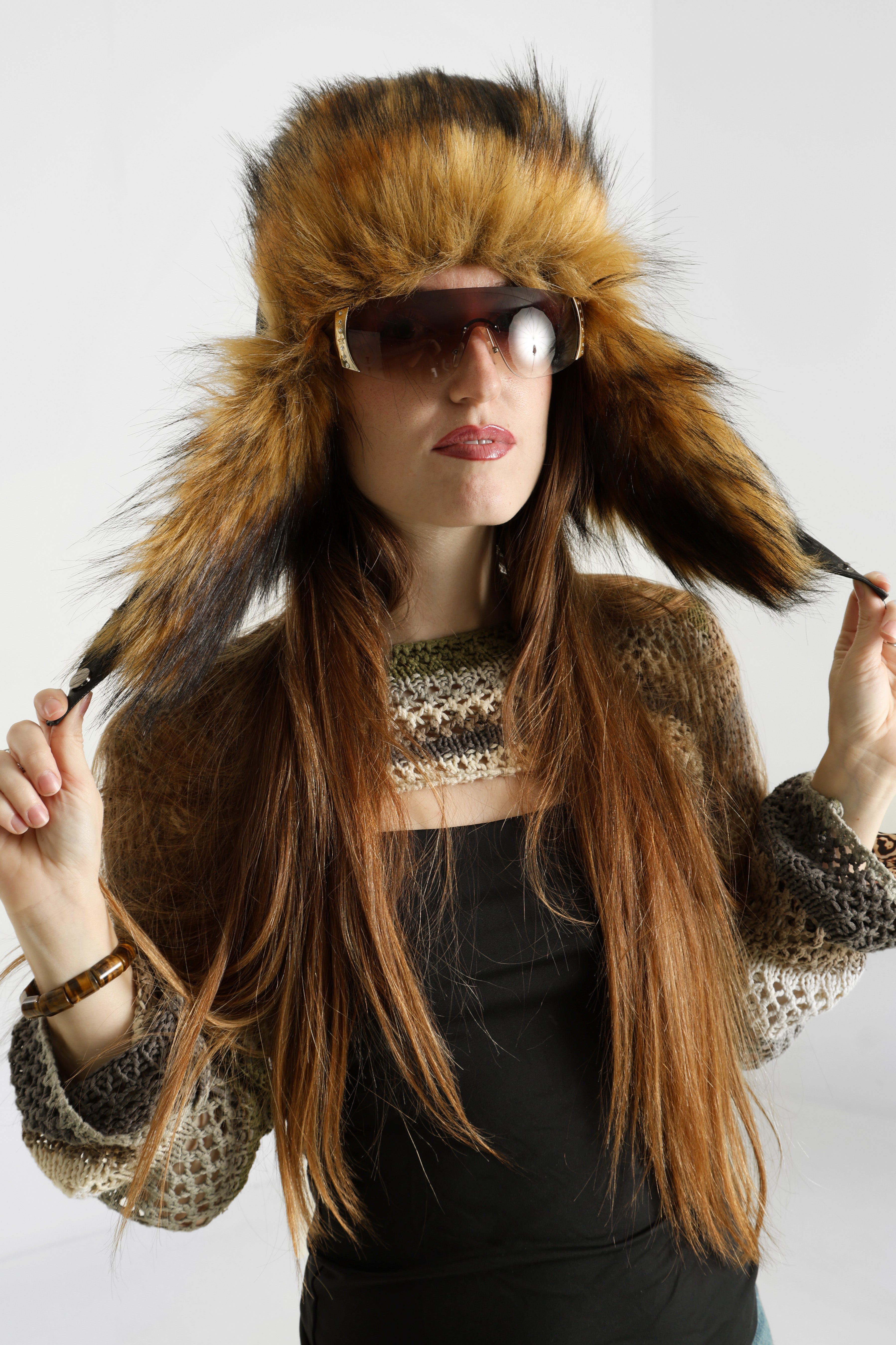 Schapka in ecopelle - Nero + Marrone