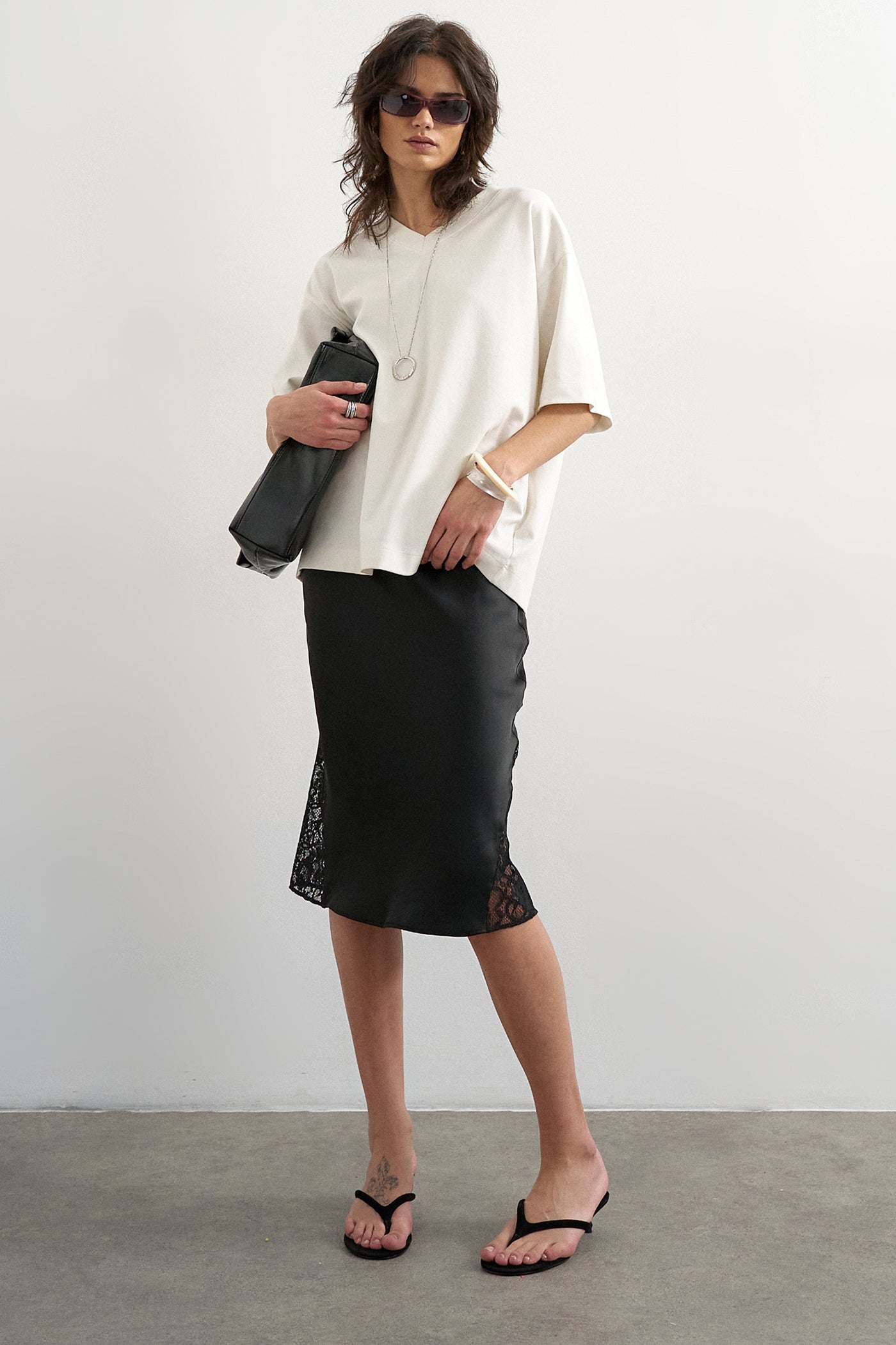 TSNINA Satin Midirock - Black