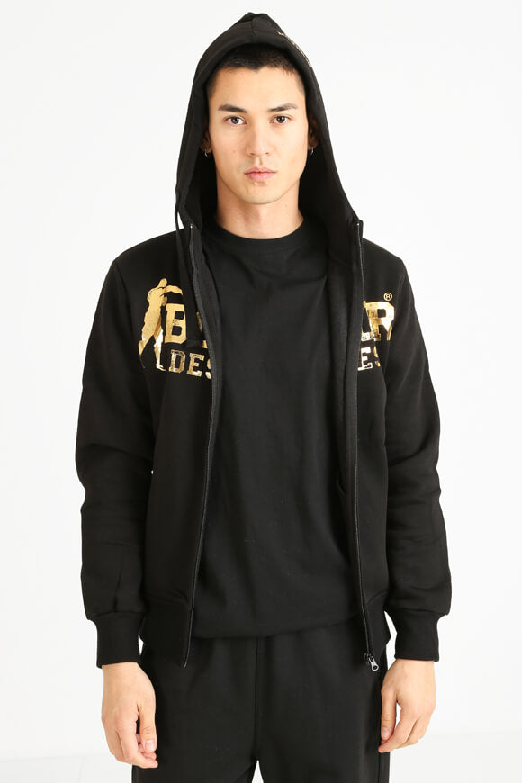 Kapuzensweatjacke - Schwarz + Goldfarbe