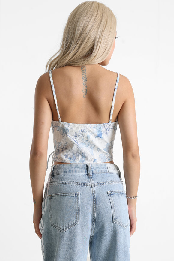 Crop Trägertop - Offwhite + Hellblau