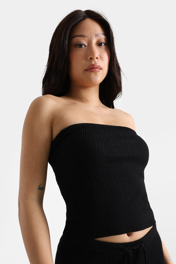 Ribbed bandeau knit top - black
