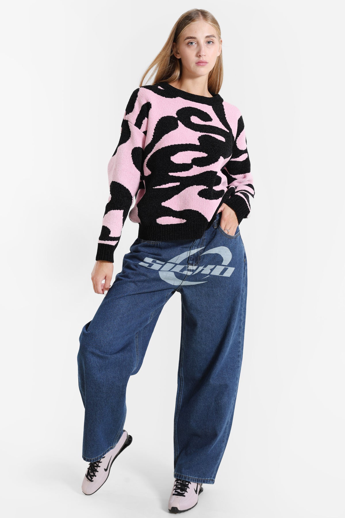 Oversized chenille knit jumper - Pink + Black