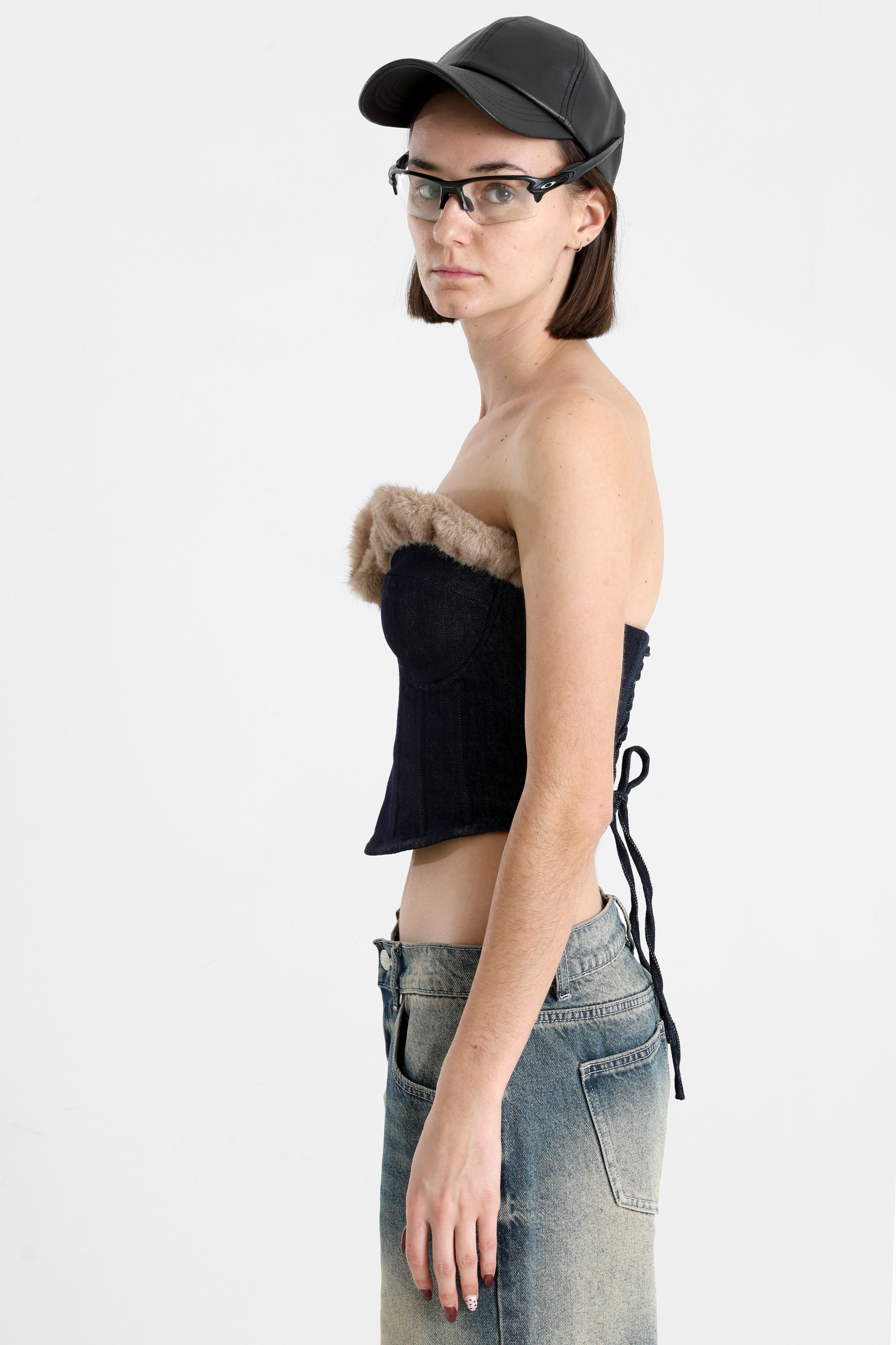 Jeans Corsage-Top - Dunkelblau