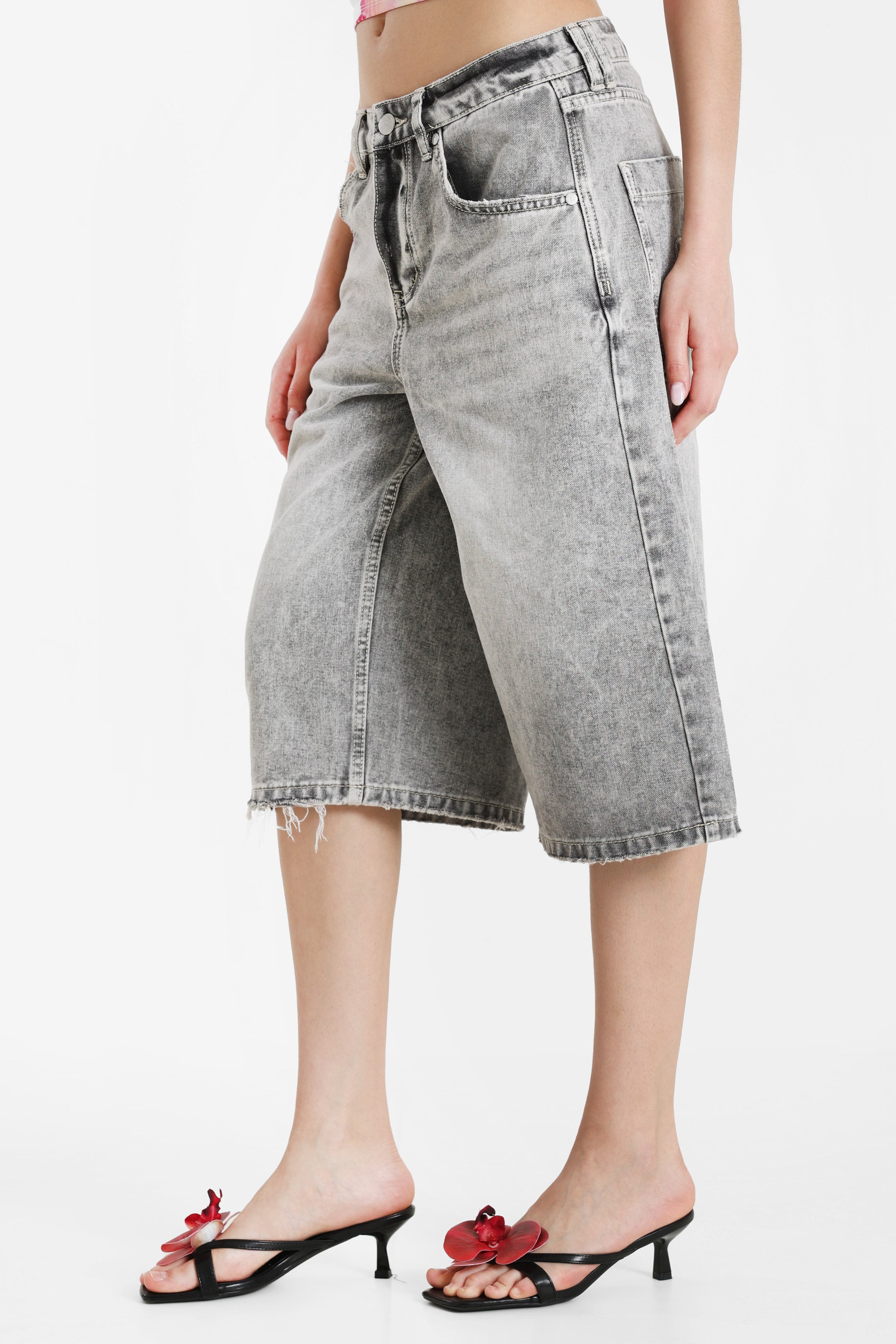 Jeans Bermudashorts - Gewaschen Grau